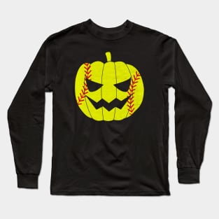 Softball Pumpkin Halloween Costume Retro Vintage Long Sleeve T-Shirt